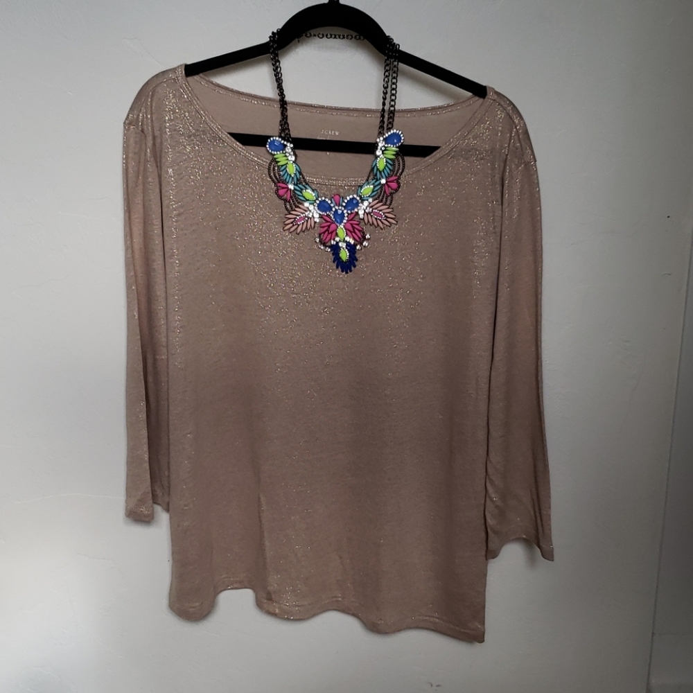 NWT J. Crew Gold metallic linen 3/4 sleeve shirt